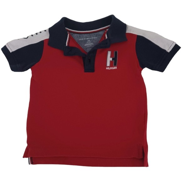 Tommy Hilfiger Short Sleeve Polo Shirt Toddler Boys Size 18M Red White and Blue - Picture 1 of 4